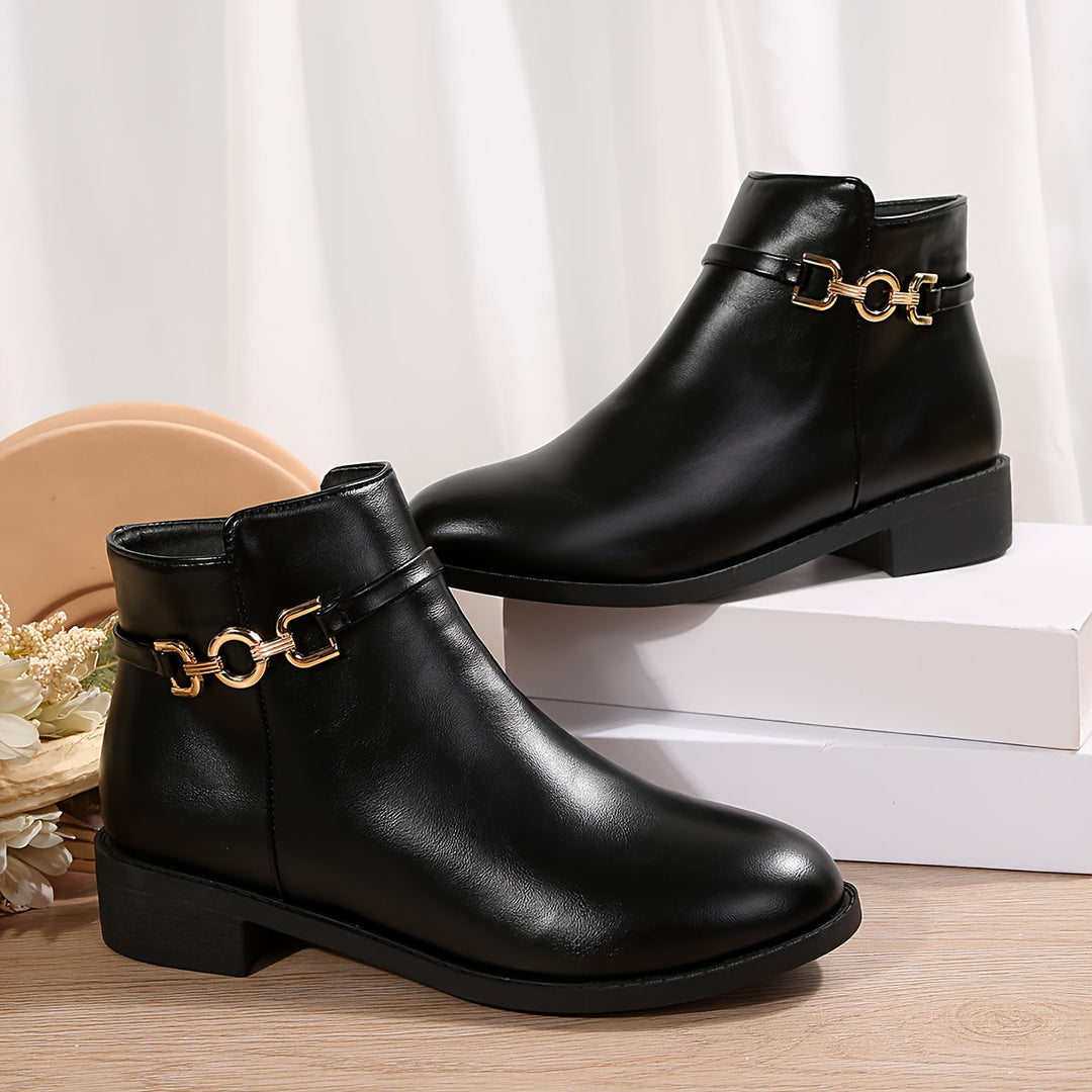 Marlena | Women's Chelsea Ankle Boot with Gold Hardware - Black - Image 1