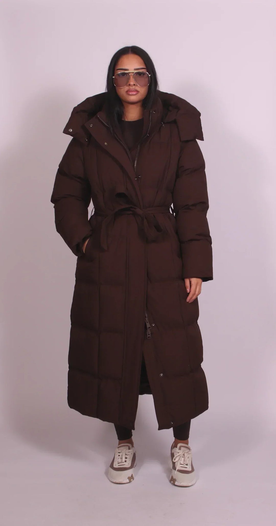 Meridian | Women's Long Hooded Puffer Jacket - Dark Brown - Image 1