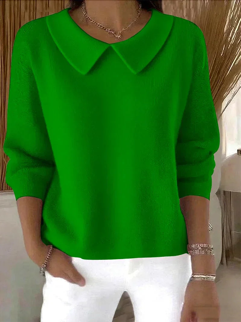 Merryn | Women's Collared Long Sleeve Sweater - Green - Image 1