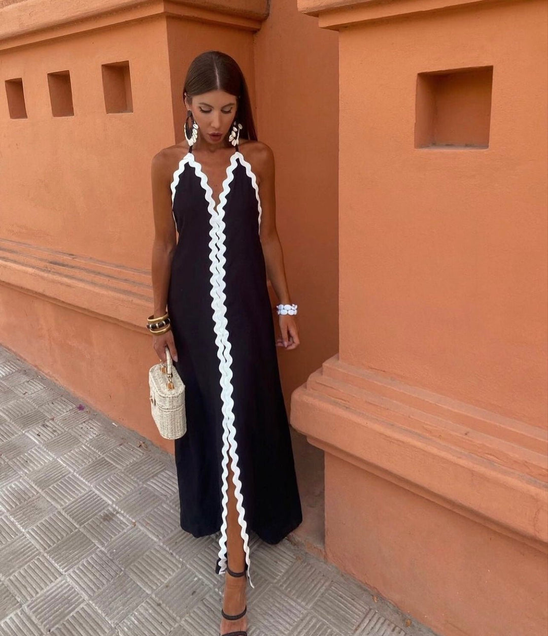 Millicent | Women's Halter Neck Scalloped Maxi Dress - Image 1