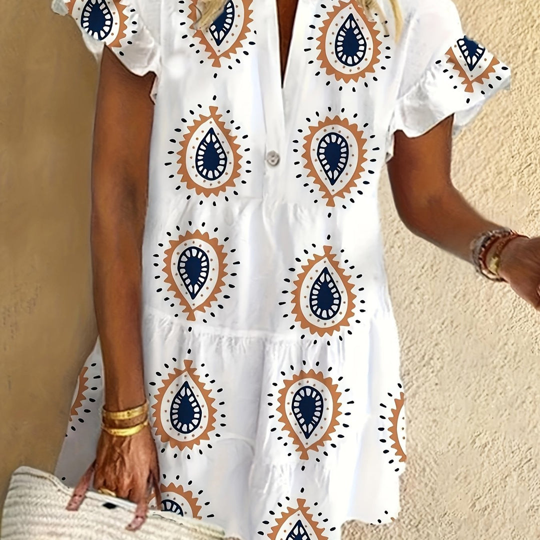 Miriam | Women's Paisley Print Short Sleeve Midi Dress - White - Image 1