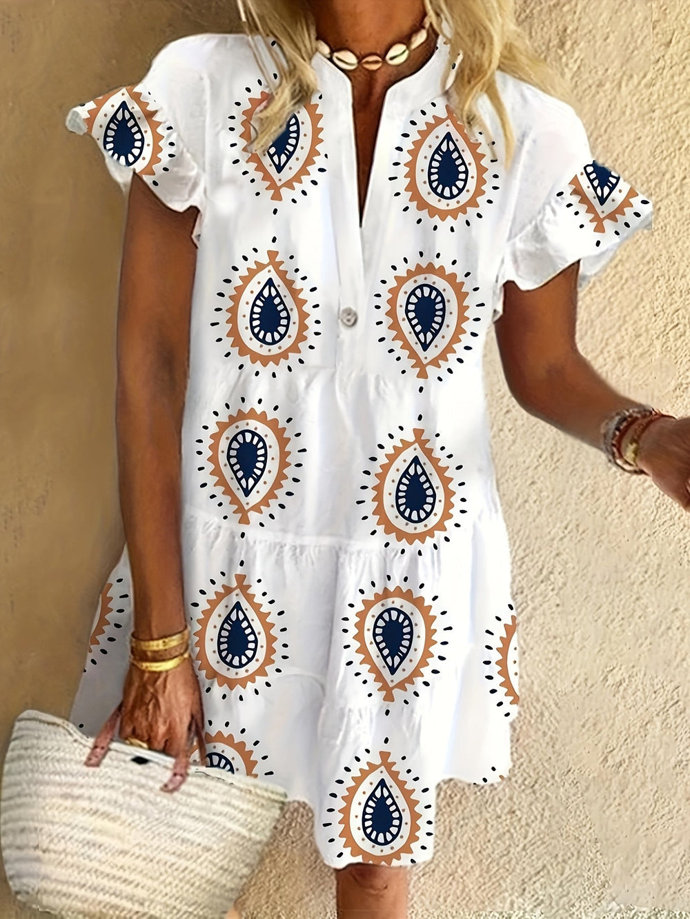 Miriam | Women's Paisley Print Short Sleeve Midi Dress - White - Image 2
