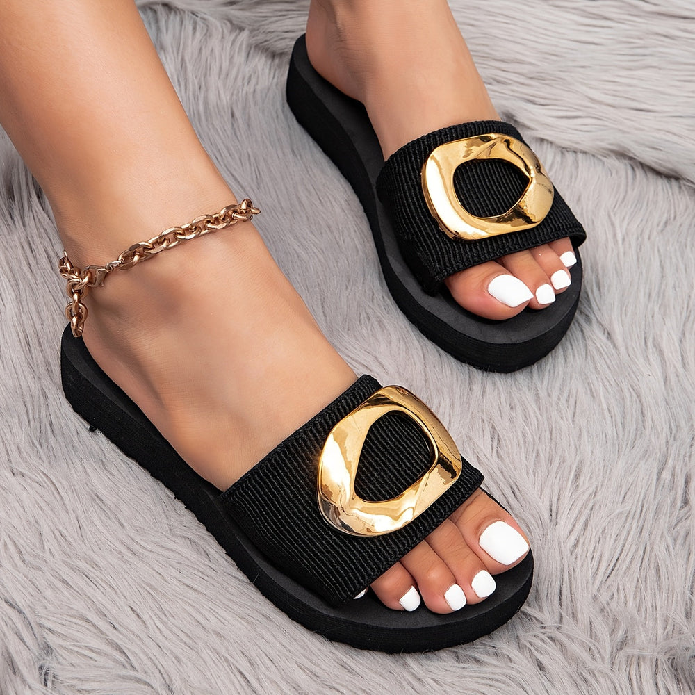 Miriam | Women's Platform Sandals with Gold Hardware - Black - Image 2