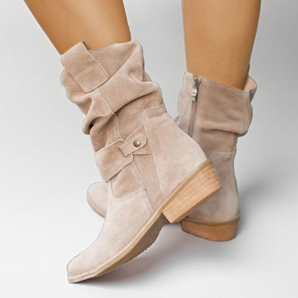 Nalini | Women's Slouch Ankle Boot with Block Heel - Taupe - Image 1