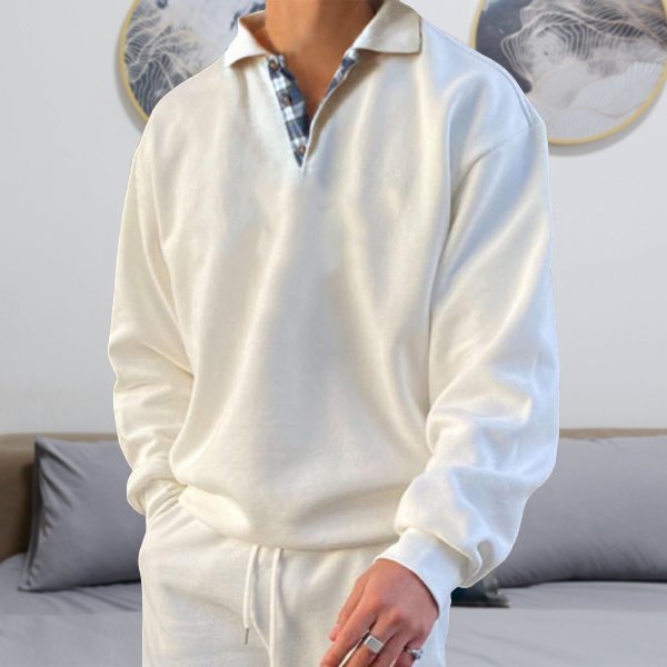 Navarro | Men's Collared Long Sleeve Polo Sweater - Cream - Image 1