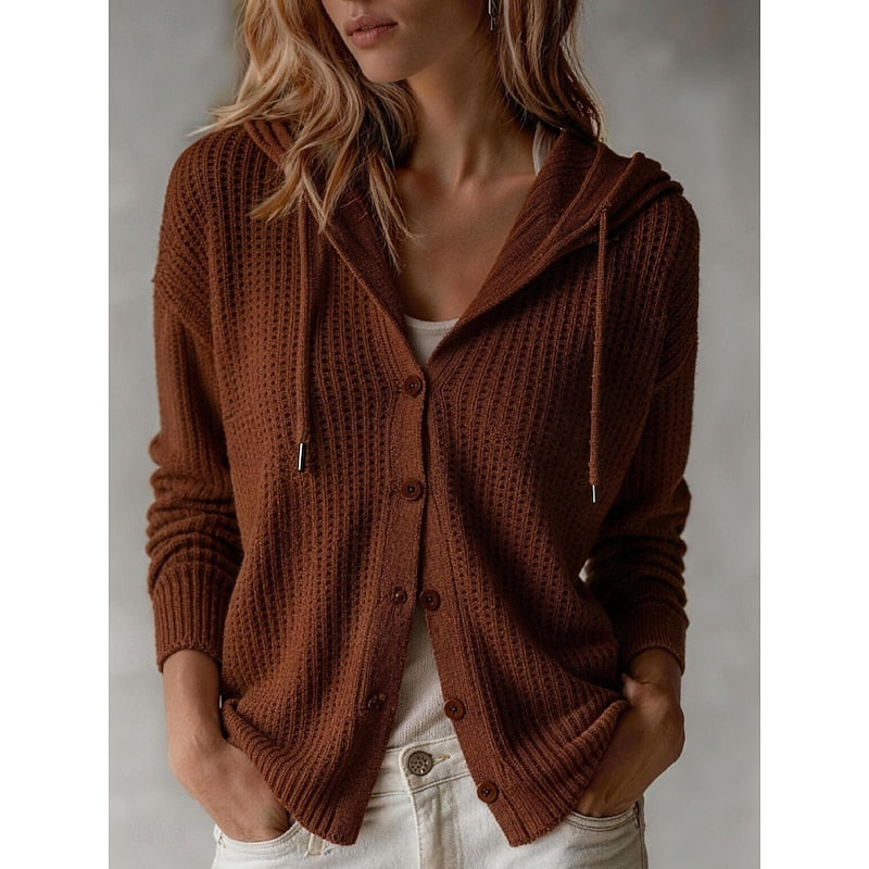 Naveena | Women's Hooded Cardigan Sweater - Brown - Image 1