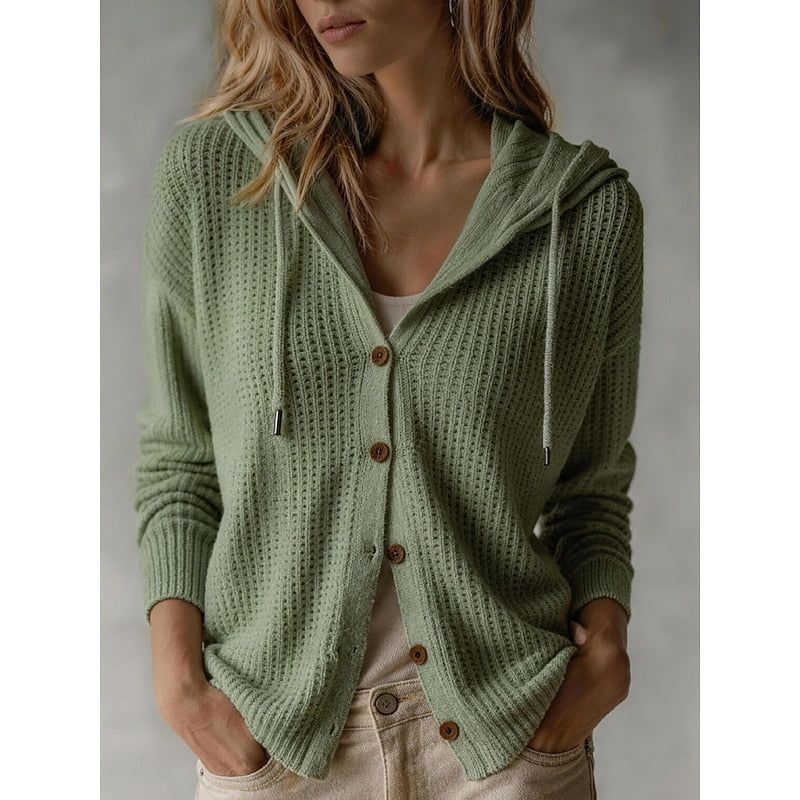 Naveena | Women's Hooded Cardigan Sweater - Brown - Image 2