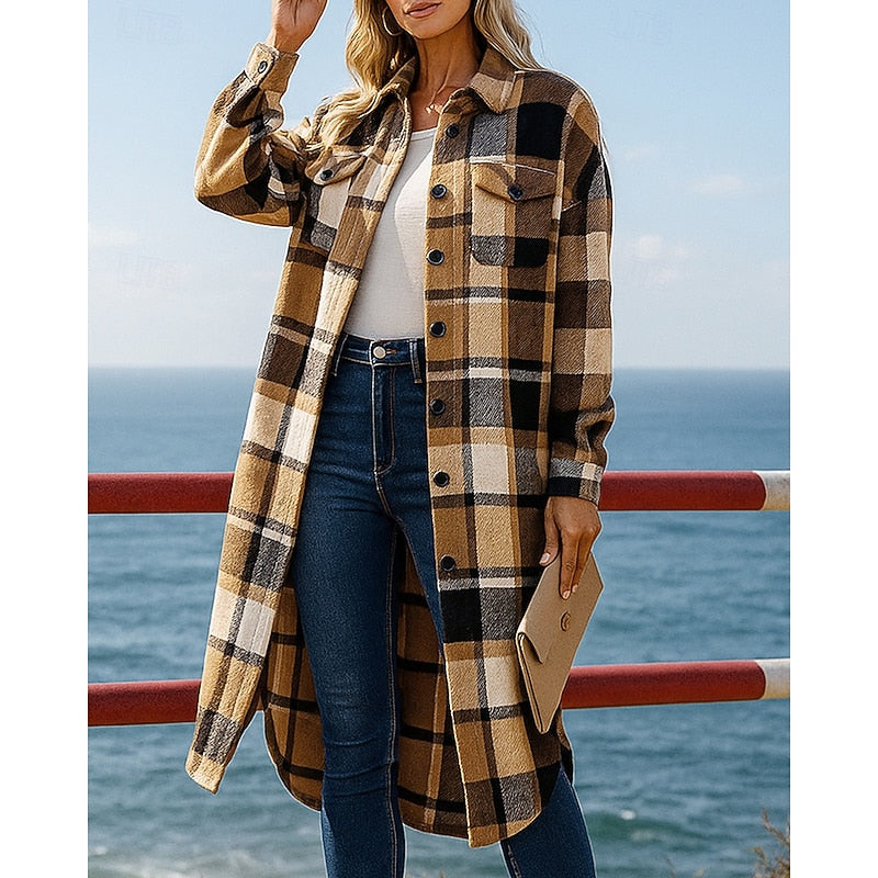 Naveera | Women's Plaid Longline Coat - Image 1