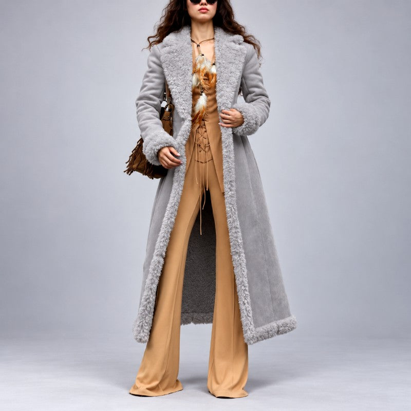 Nelvara | Women's Long Faux Shearling Trim Winter Coat - Image 2