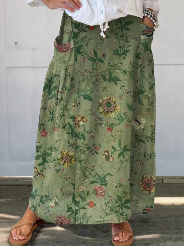 Nerissa | Women's Floral Print Maxi Skirt - Green - Image 1