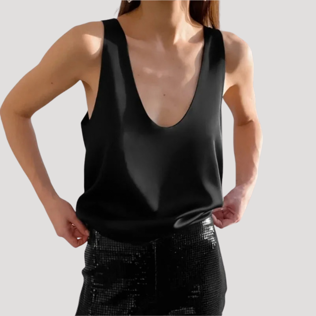 Niamh | Women's Deep V Neck Sleeveless Cami Top - Black - Image 1