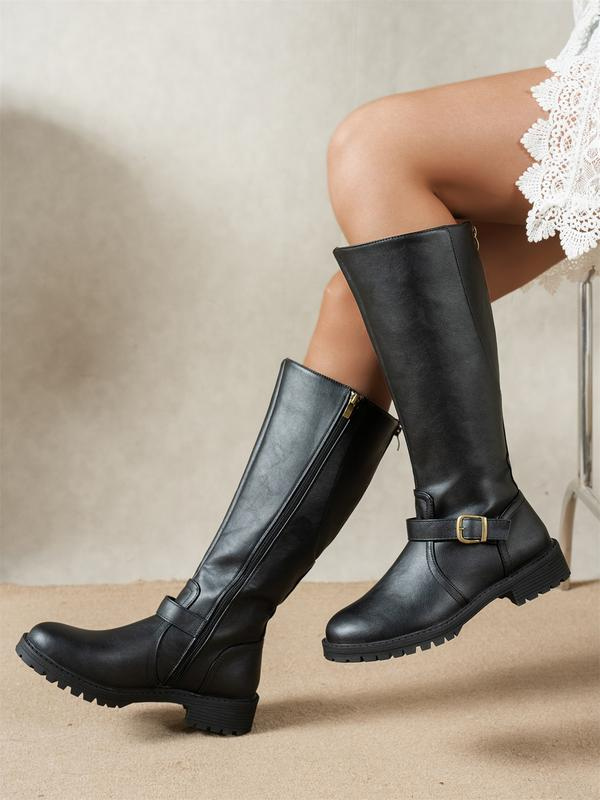 Nolwen | Women's Knee-High Boots with Buckle Strap - Black - Image 1