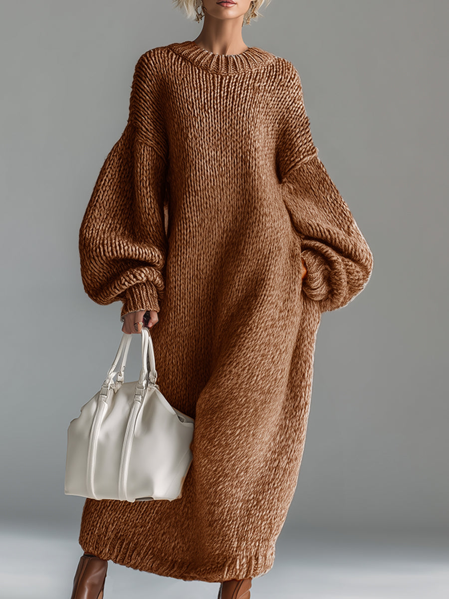 Norah | Women's Oversized Knit Sweater Maxi Dress - Taupe - Image 2