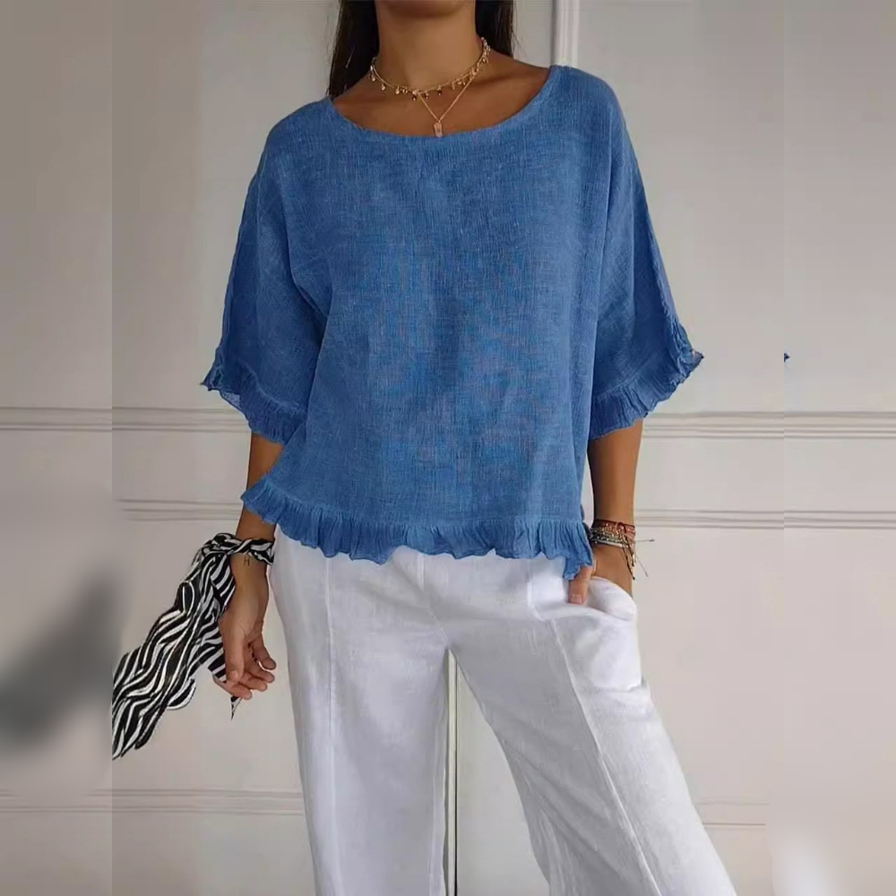 Nova | Women's Fringe Hem Round Neck Blouse - Image 1