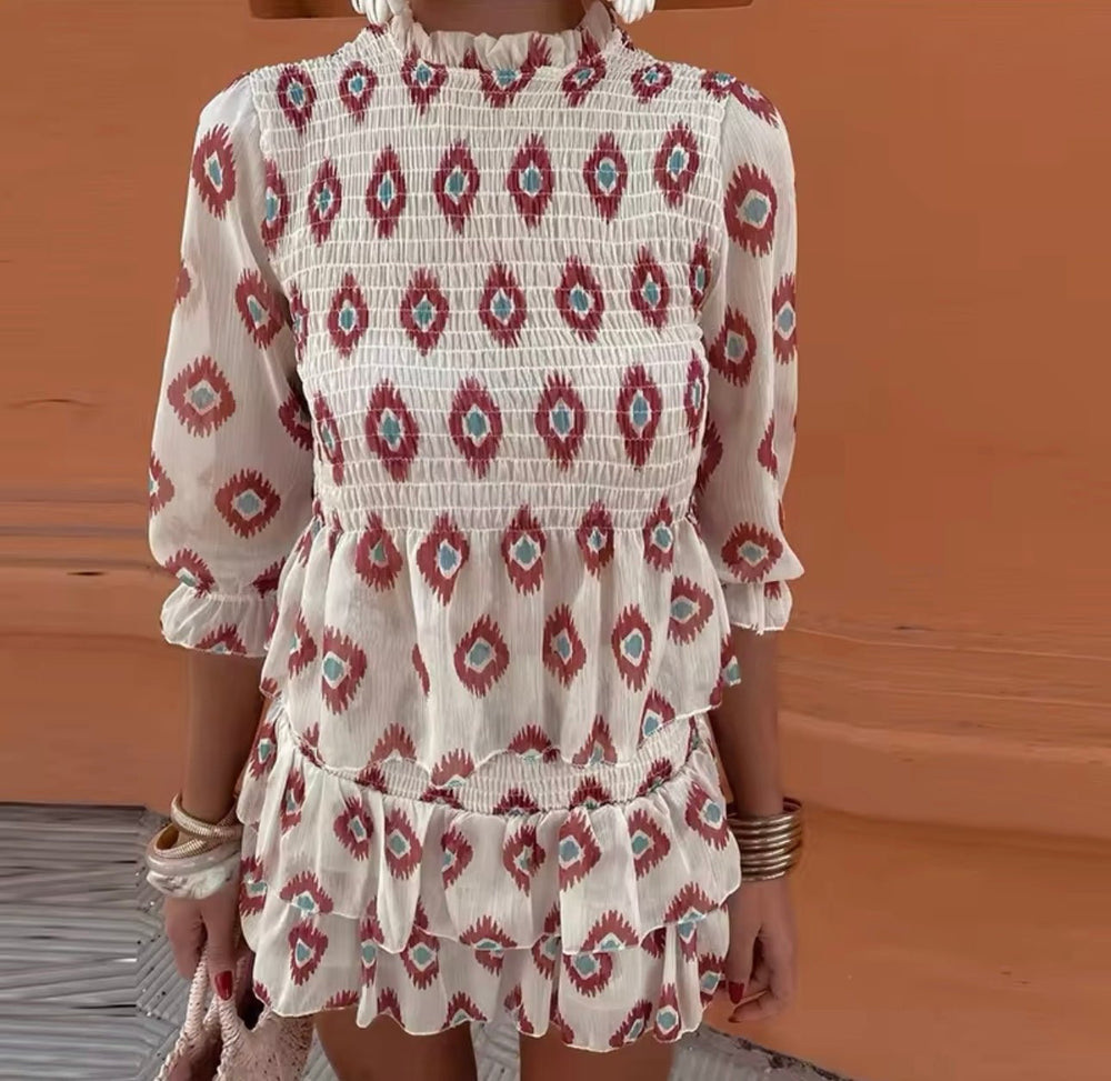 Novara | Women's Printed Long Sleeve Mini Dress - White - Image 2