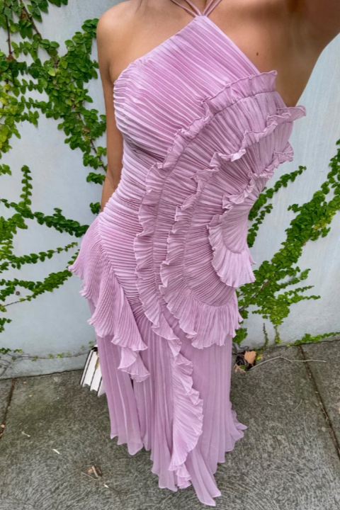 Odelia | Women's Halter Neck Pleated Maxi Dress - Image 2