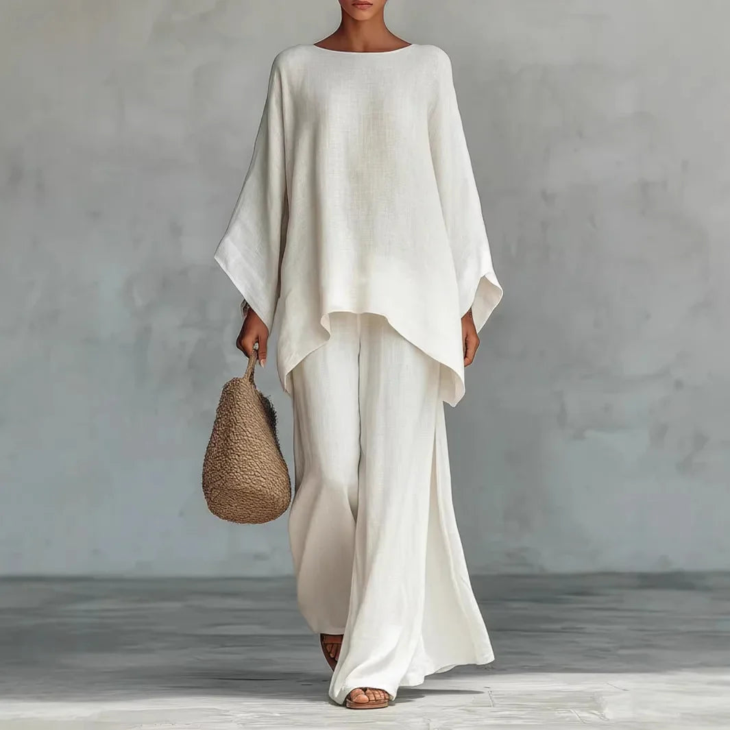 Odette | Women's Oversized Top Wide Leg Pants Set - White - Image 1