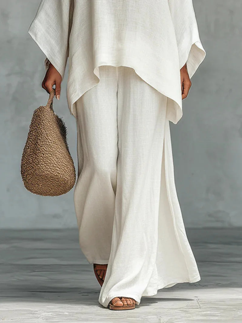 Odette | Women's Oversized Top Wide Leg Pants Set - White - Image 2