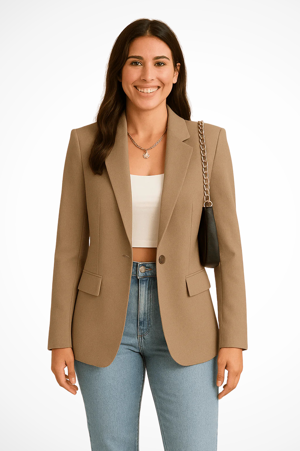 Odile | Women's Single Button Tailored Blazer - Black - Image 2