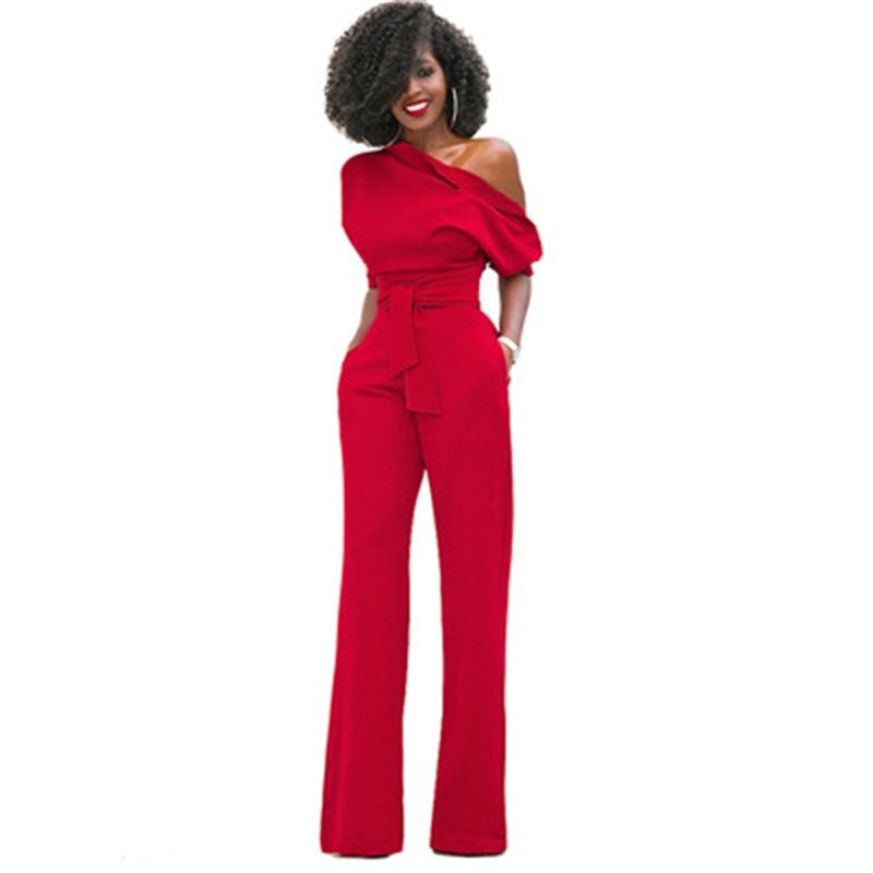 Ondine | Women's One Shoulder Wide Leg Jumpsuit - Red - Image 1