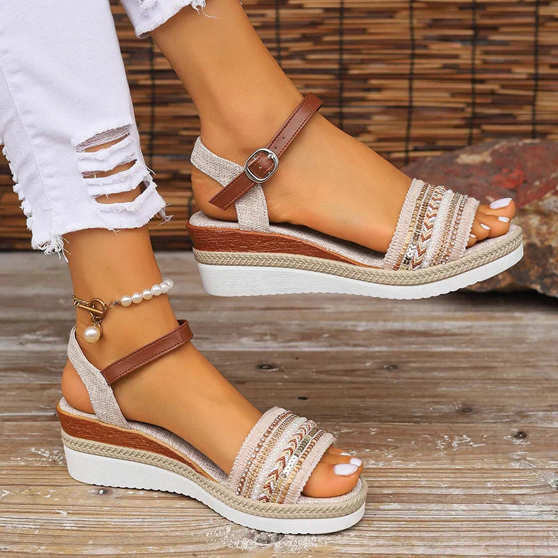 Ophelia | Women's Espadrille Platform Wedge Sandals - Beige - Image 1