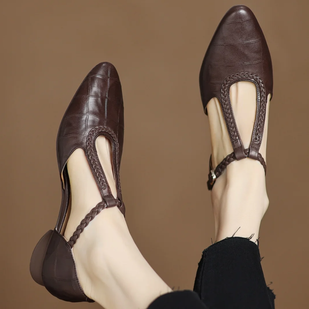Ophelia | Women's Pointed Toe T-Strap Mary Jane Flats - Image 1