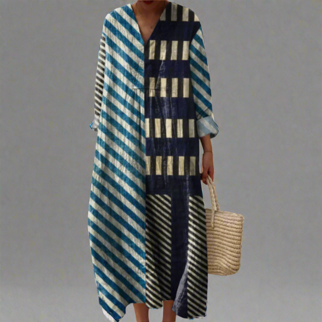 Ophelia | Women's Striped Long Sleeve Maxi Dress - Image 1