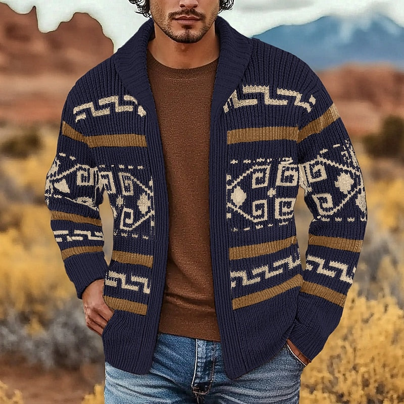 Ormand | Men's Patterned Knit Cardigan - Navy - Image 1