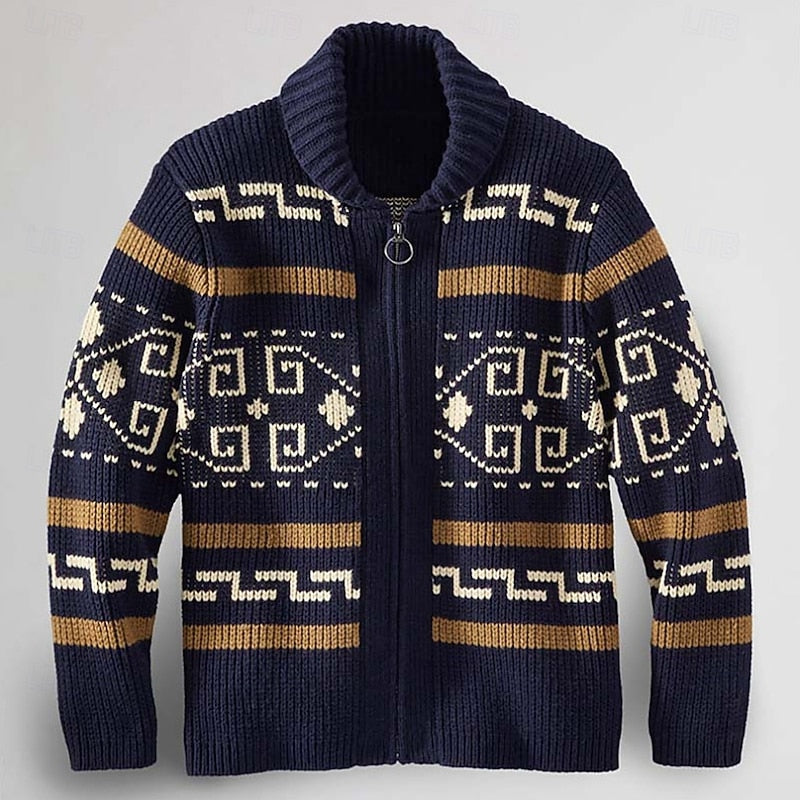 Ormand | Men's Patterned Knit Cardigan - Navy - Image 2
