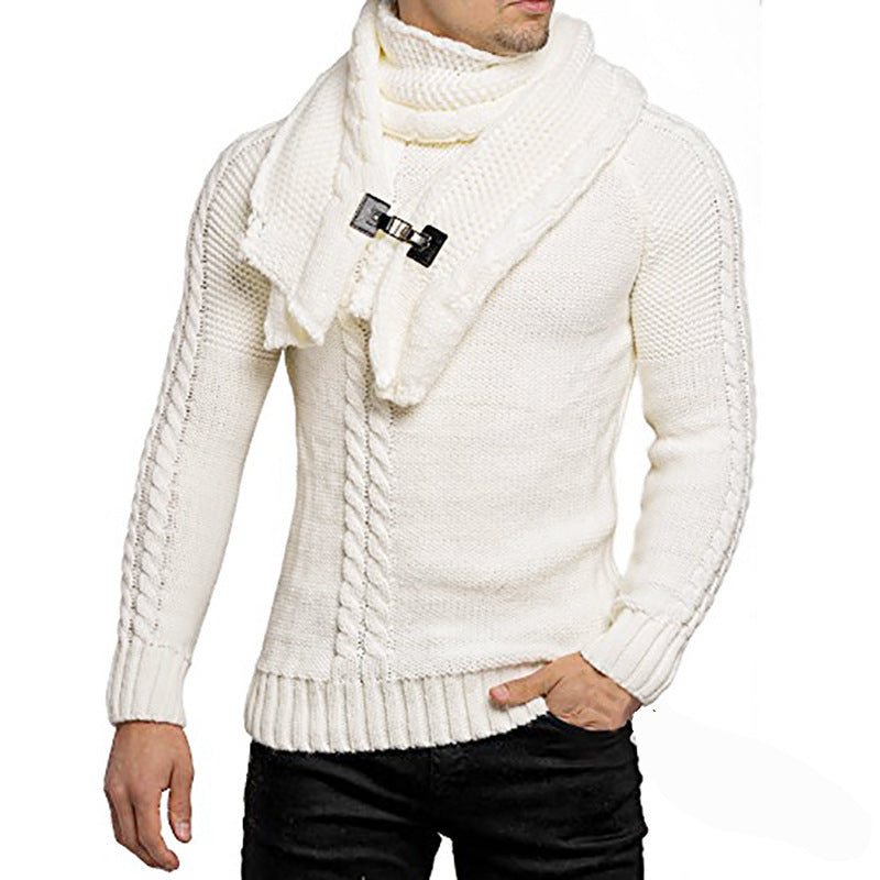 Orrwick | Men's Cable Knit Sweater with Scarf - Grey - Image 2