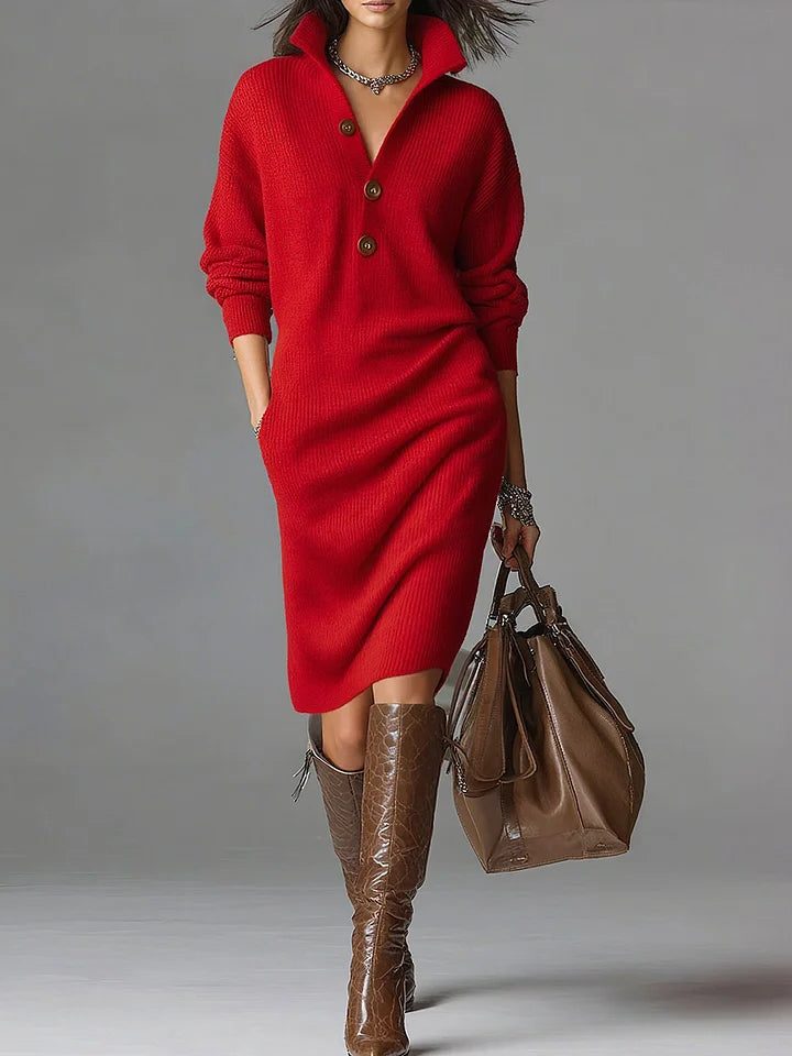 Orvaine | Women's Ribbed Knit Sweater Dress Midi - Image 2