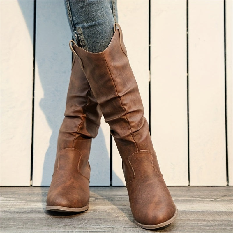 Orvaine | Women's Wide Calf Western Cowboy Boots - Brown - Image 1