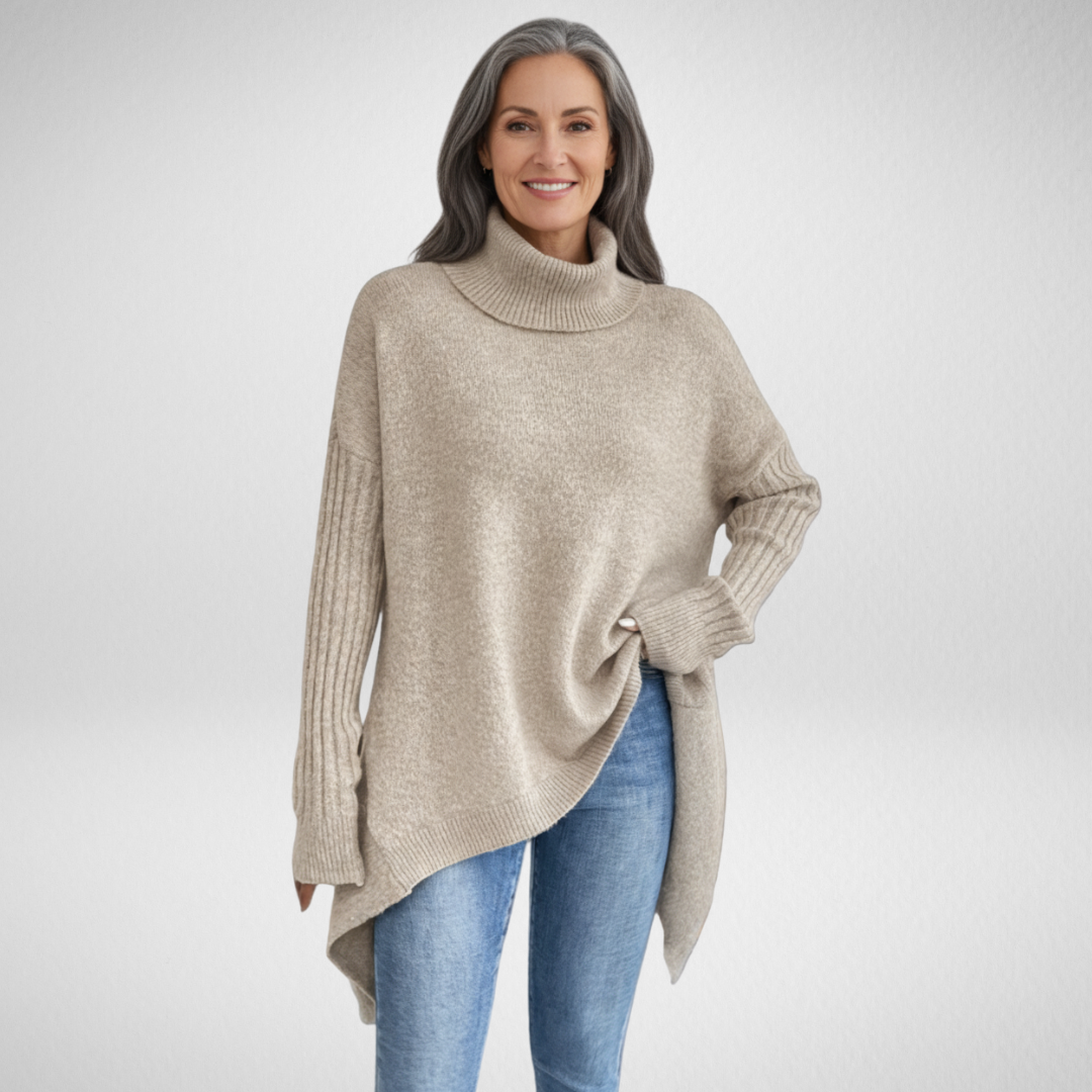 Orvana | Women's Oversized Turtleneck Sweater - Beige - Image 1