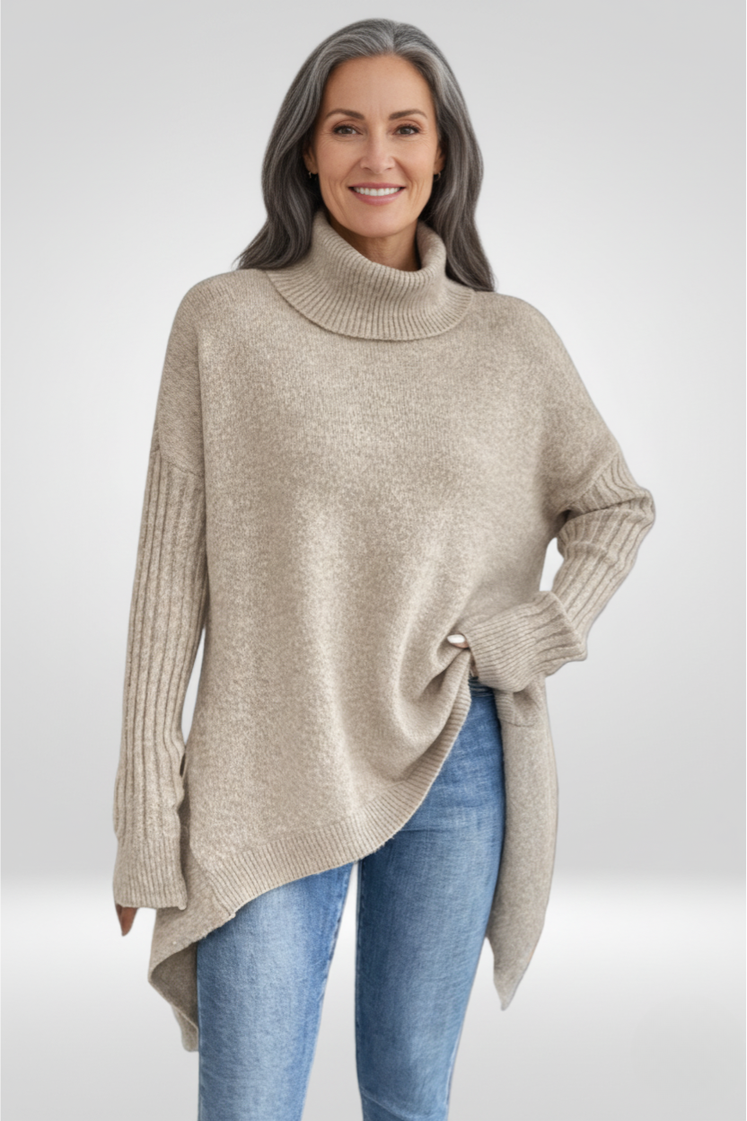 Orvana | Women's Oversized Turtleneck Sweater - Beige - Image 2