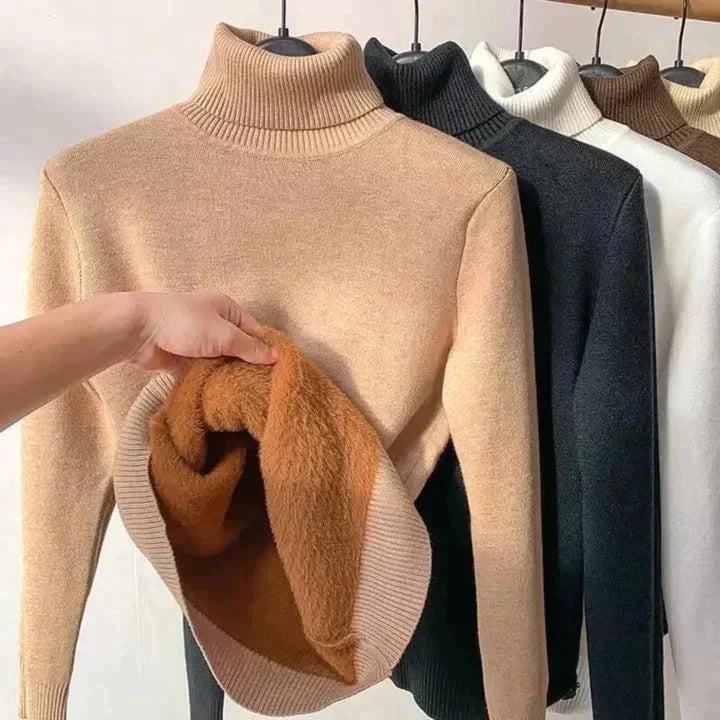 Orvelle | Women's Fleece-Lined Turtleneck Sweater - Camel - Image 1