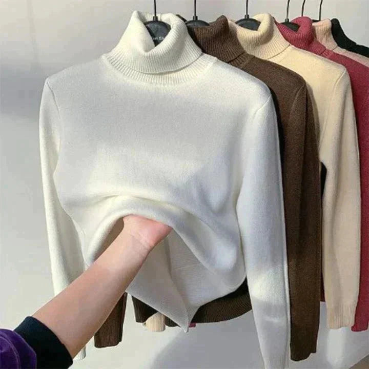 Orvelle | Women's Fleece-Lined Turtleneck Sweater - Camel - Image 2