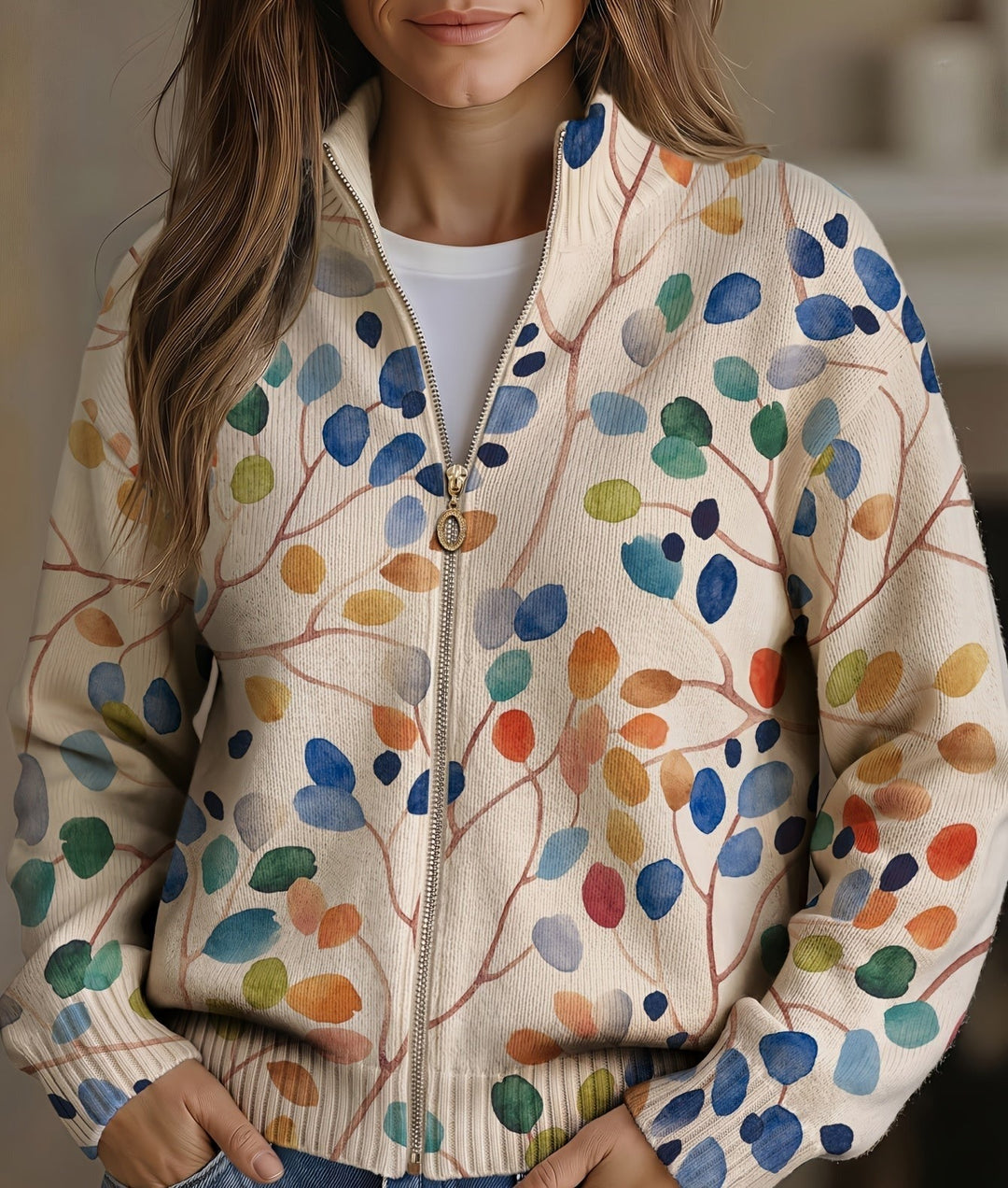 Orvine | Women's Botanical Print Zip-Up Cardigan - Image 1