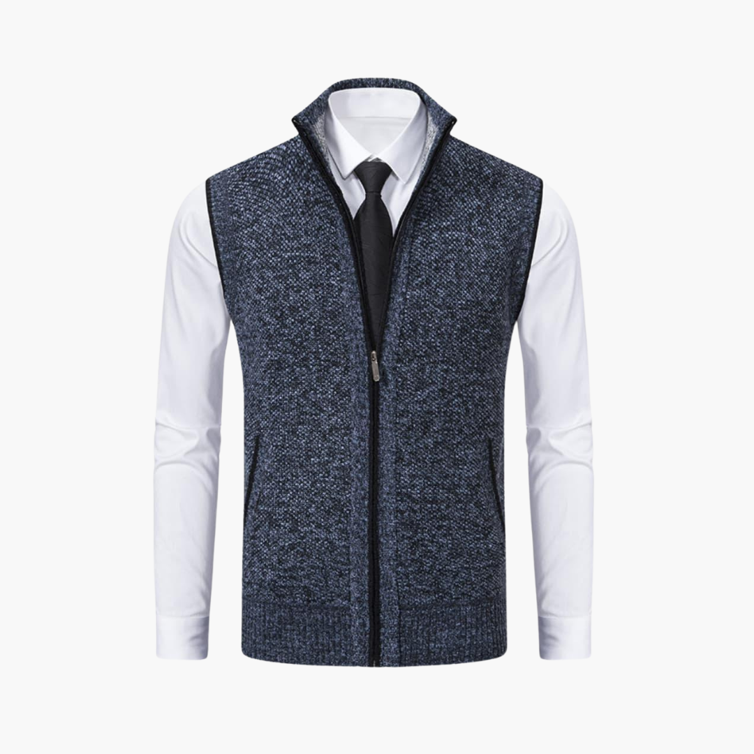 Oswin | Men's Zip-Up Sweater Vest - Dark Blue - Image 1