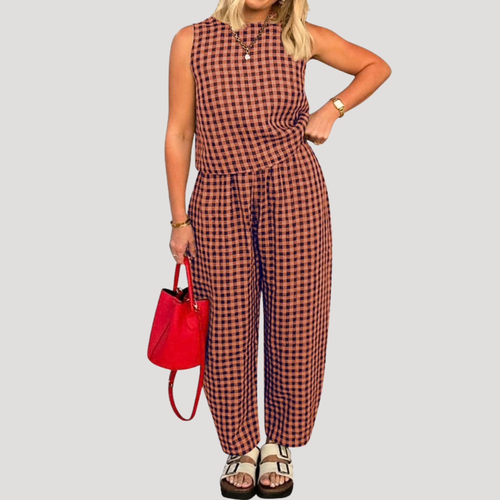 Ottoline | Women's Gingham Sleeveless Two-Piece Set - Image 2