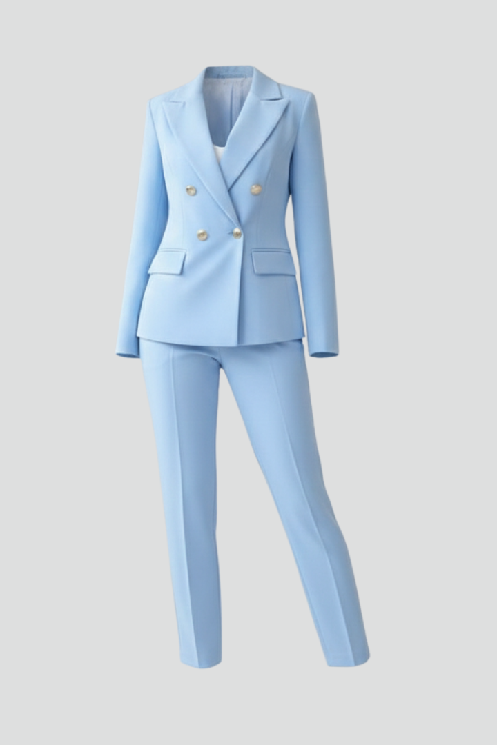 Penelope | Women's Double Breasted Tailored Suit Set - Light Blue - Image 1