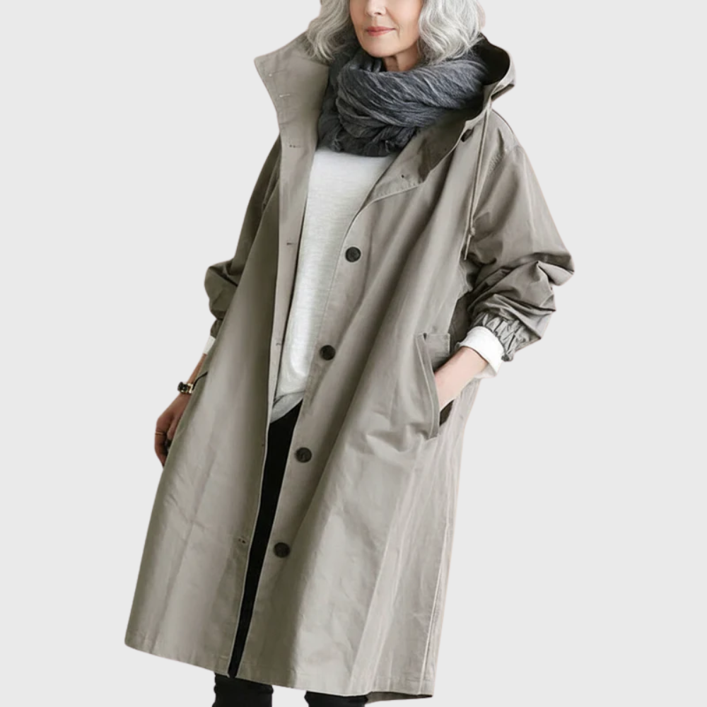 Penelope | Women's Hooded Waterproof Long Trench Coat - Image 1