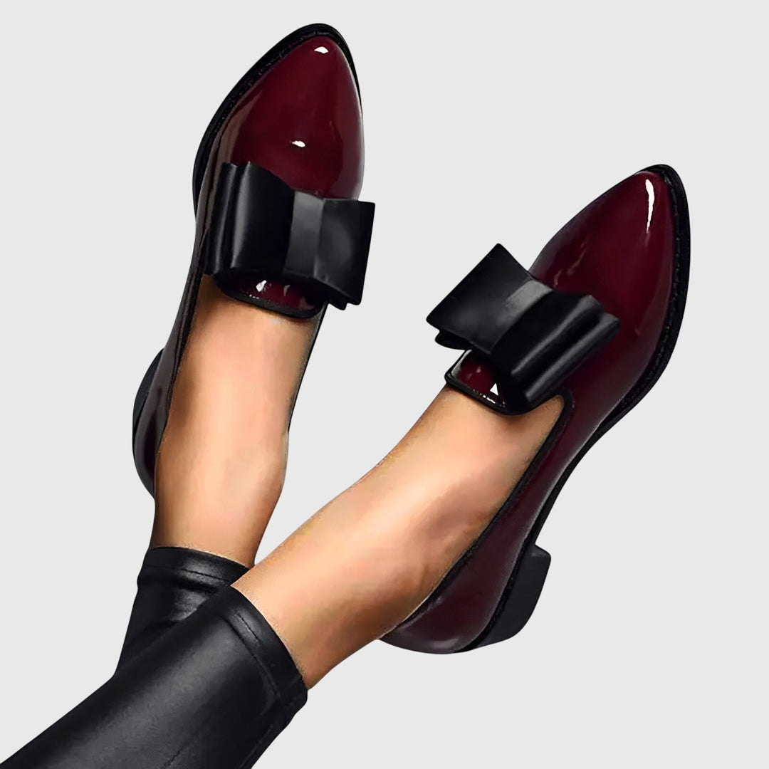 Penelope | Women's Pointed Toe Bow Loafers - Burgundy - Image 1