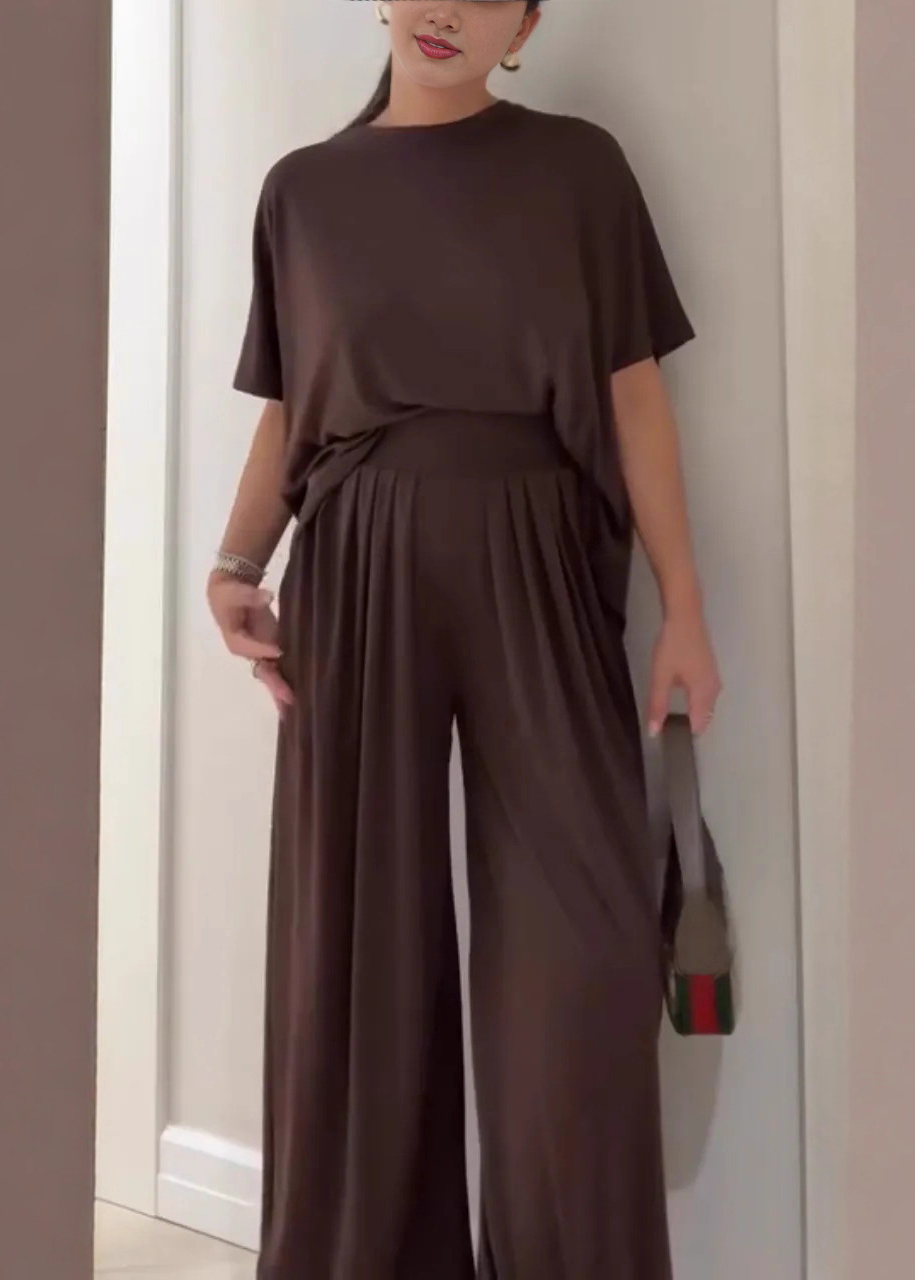 Penelope | Women's Round Neck Wide Leg Pants Set - Image 1