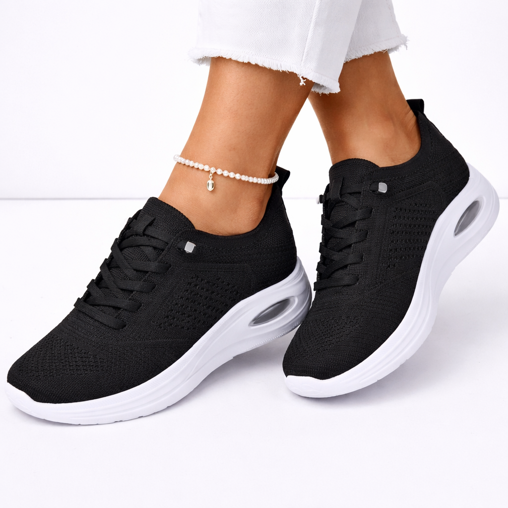 Petra | Women's Orthopedic Lace-Up Air Cushion Sneaker - Black - Image 1