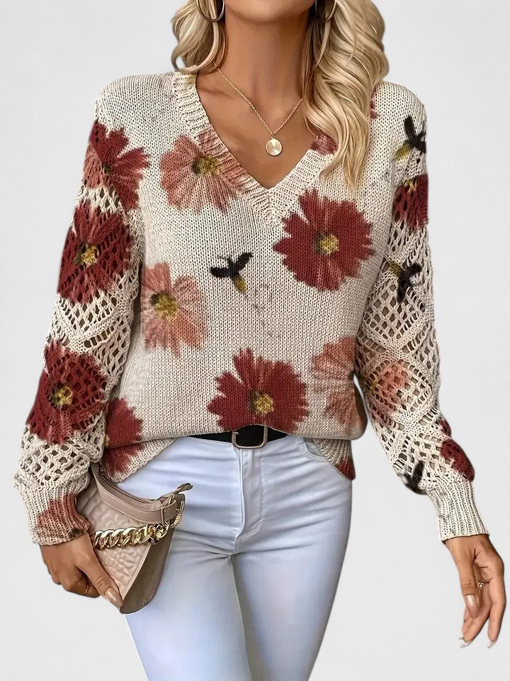 Philippa | Women's Floral V-Neck Long Sleeve Sweater - Image 2