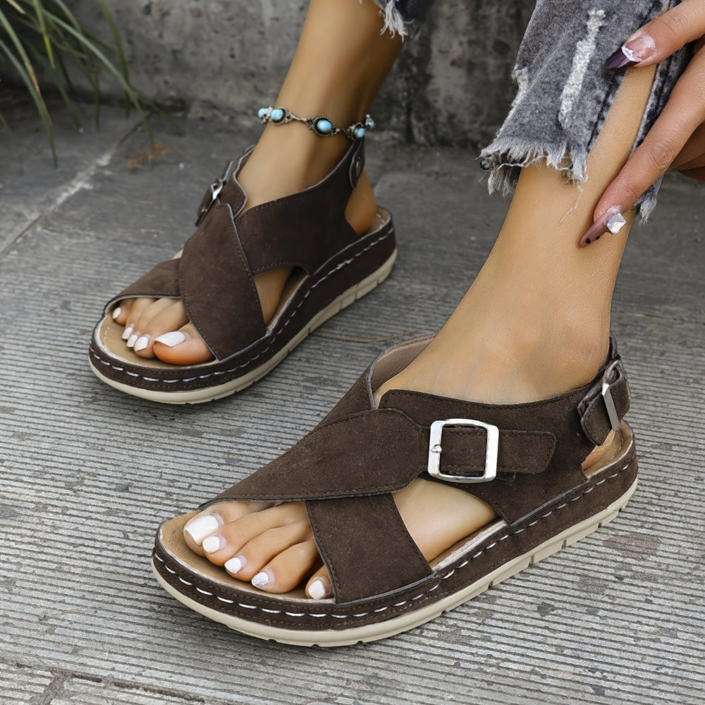 Priya | Women's Cross Strap Platform Sandal - Brown - Image 2