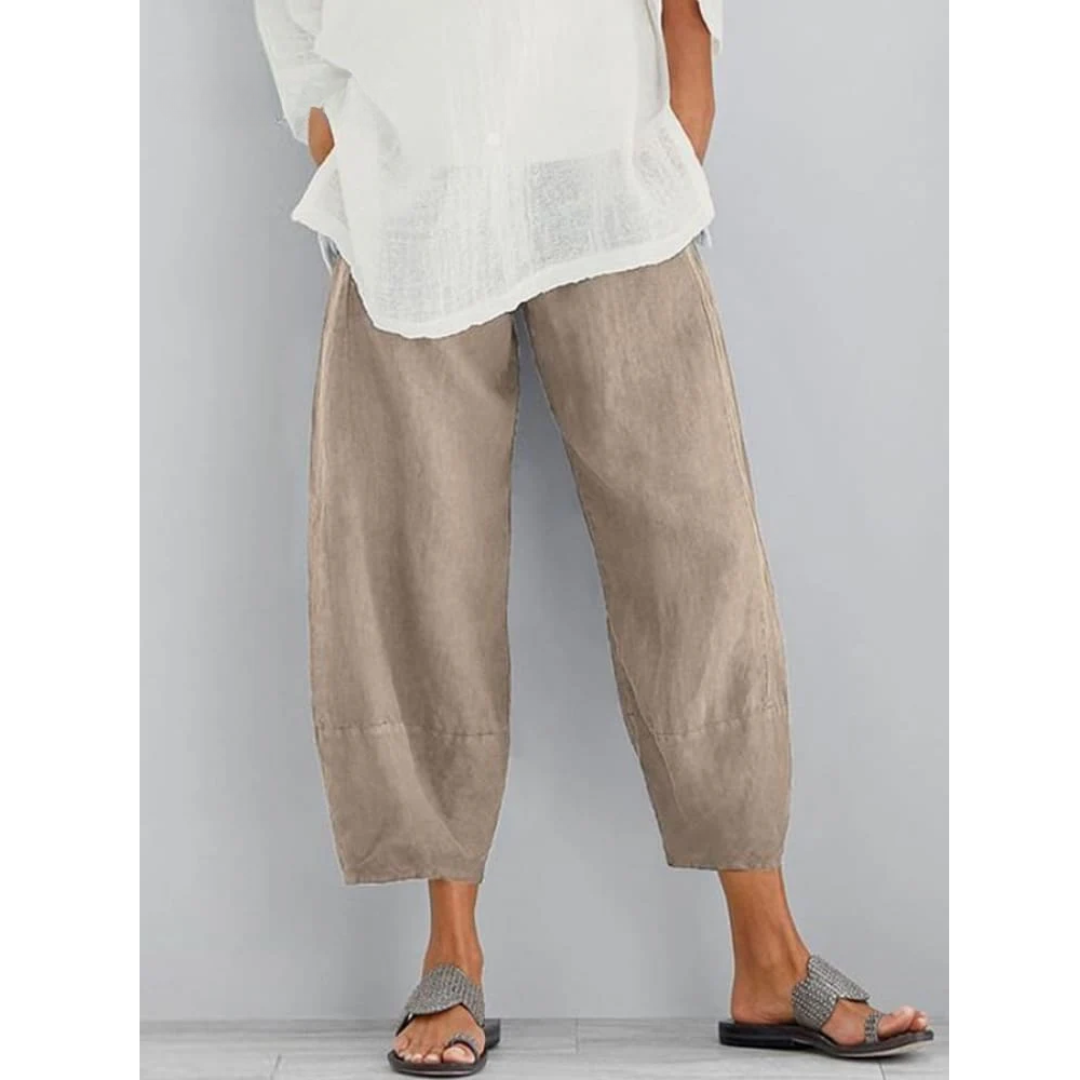 Quinelle | Women's Cropped Harem Pants Relaxed Fit - Taupe - Image 1