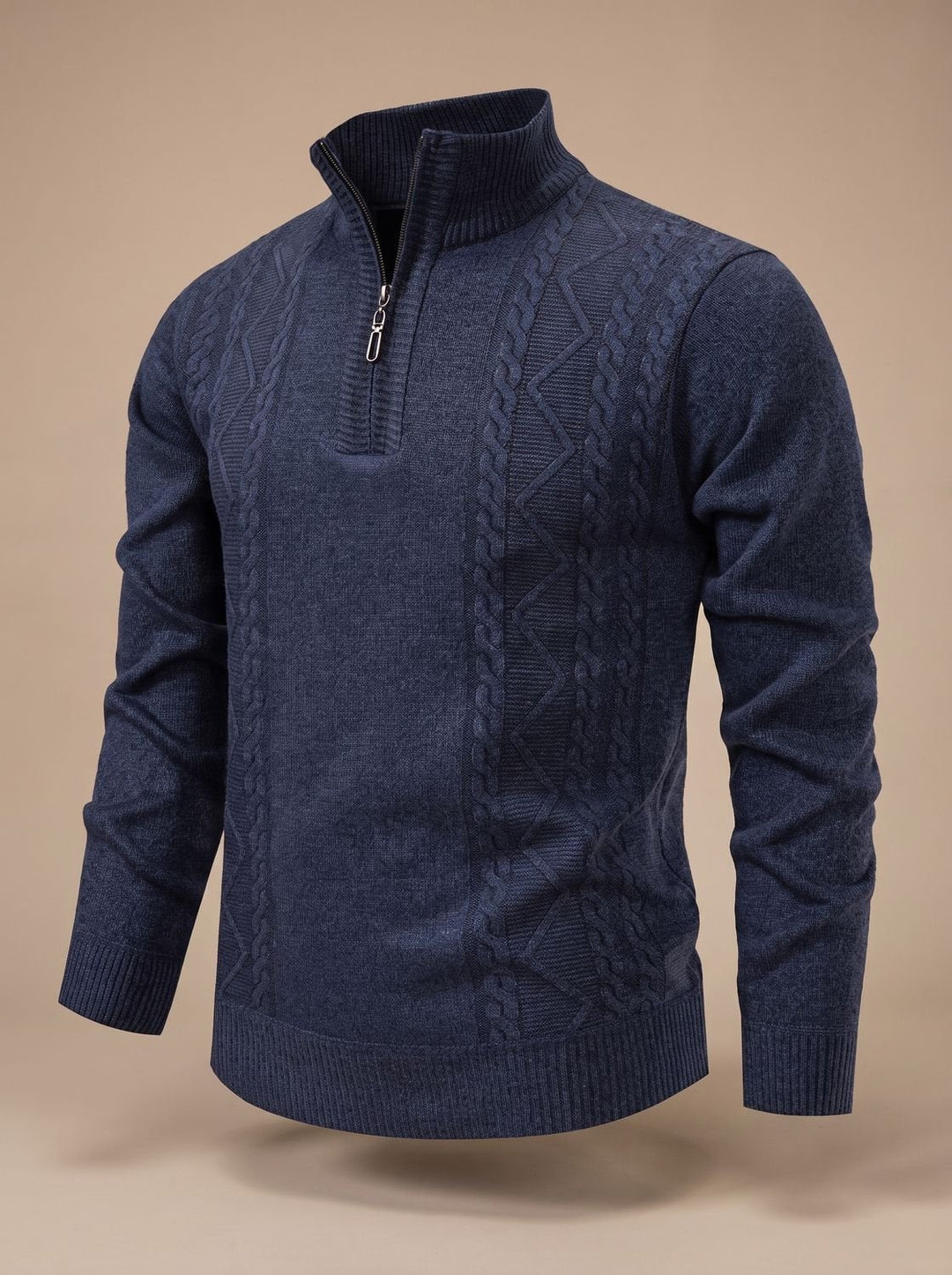 Radwick | Men's Cable Knit Quarter-Zip Sweater - Navy - Image 1