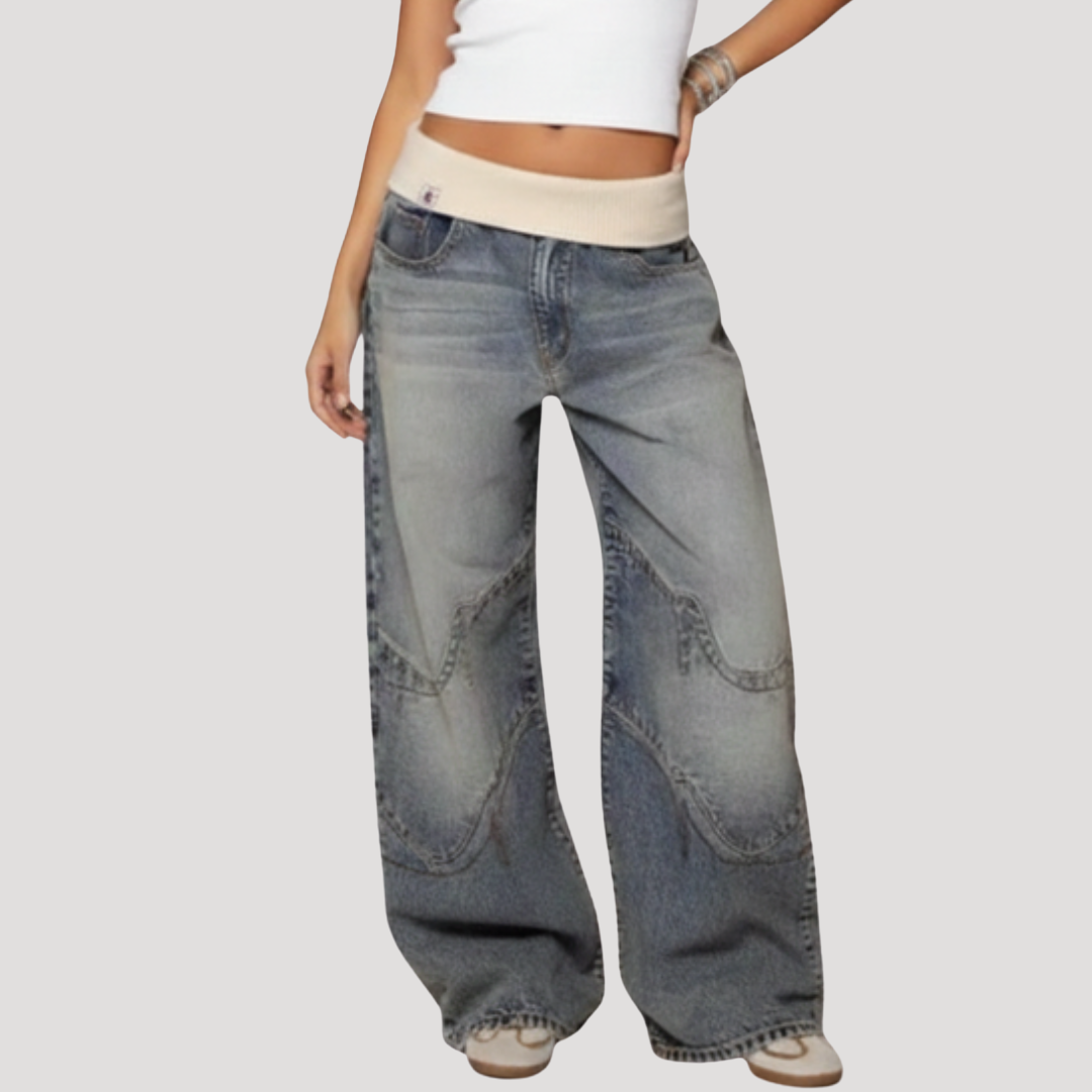 Rafferty | Women's Baggy Wide Leg Low Rise Jeans - Light Blue - Image 1
