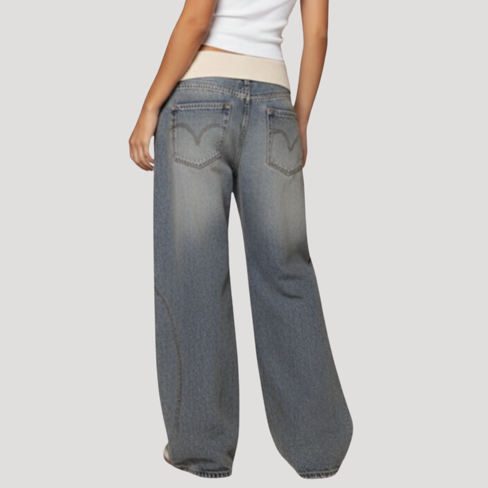 Rafferty | Women's Baggy Wide Leg Low Rise Jeans - Light Blue - Image 2